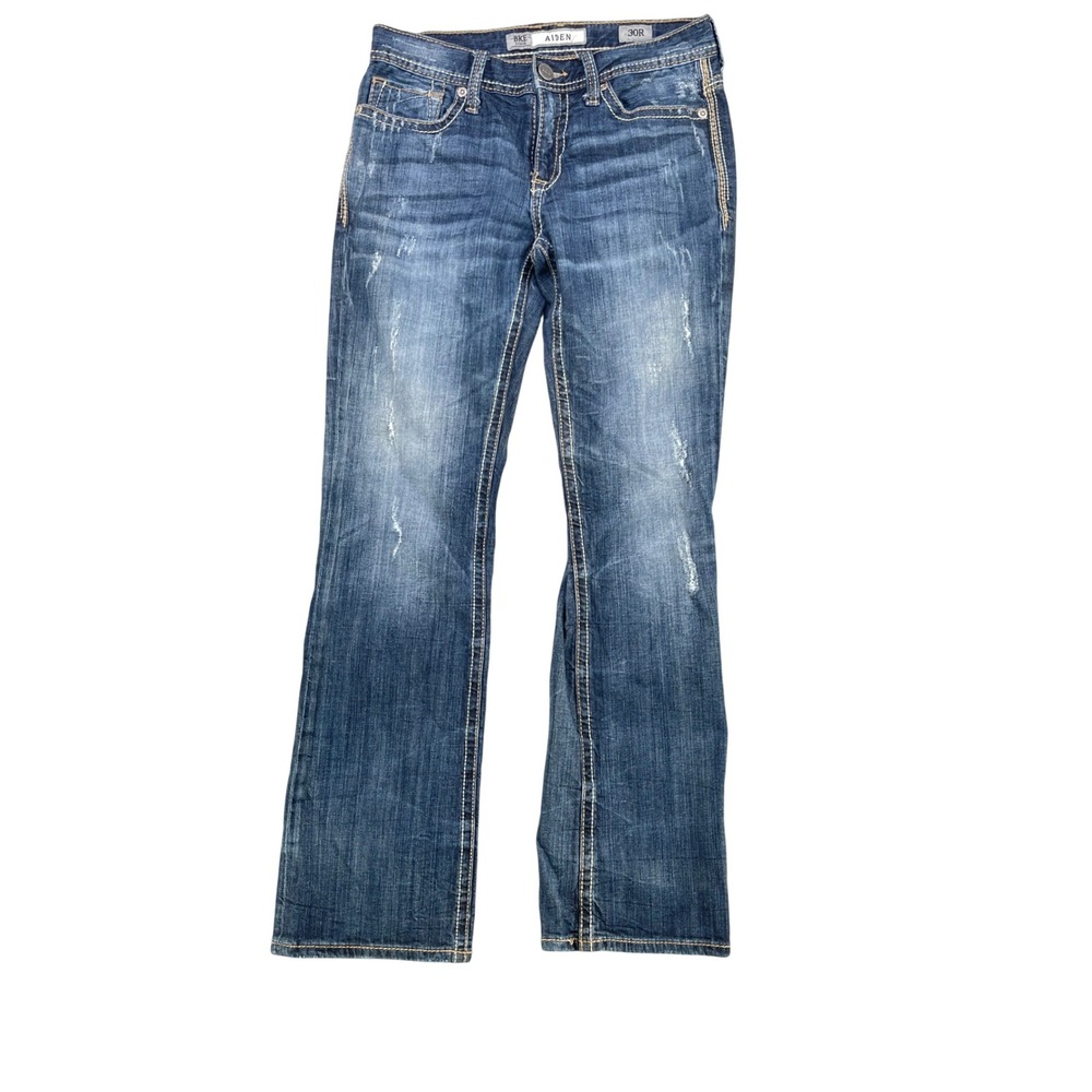 BKE Buckle Aiden Jeans Mens 30R (30x30) Blue Bootcut Distressed Denim Stretch